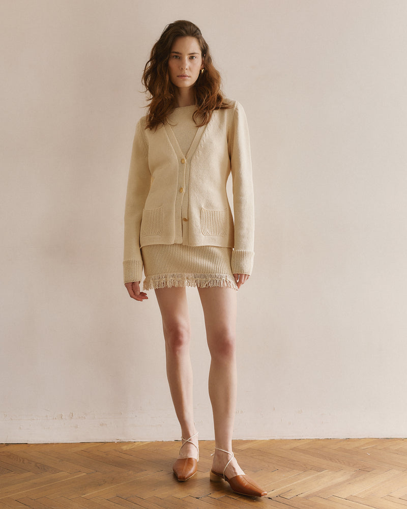 Cotton skirt with fringe milky