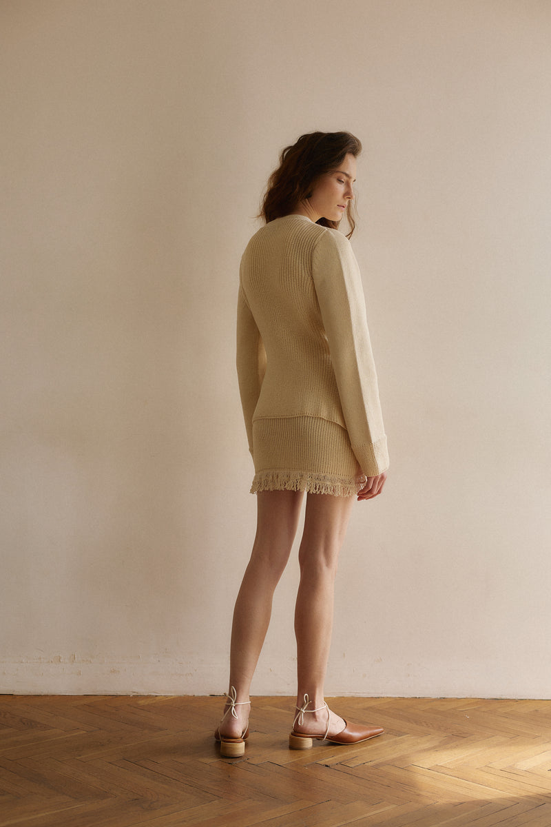 Cotton skirt with fringe milky