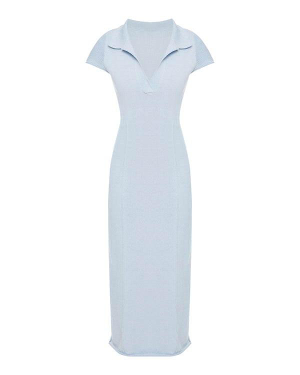 Midi dress with polo collar - Sky blue