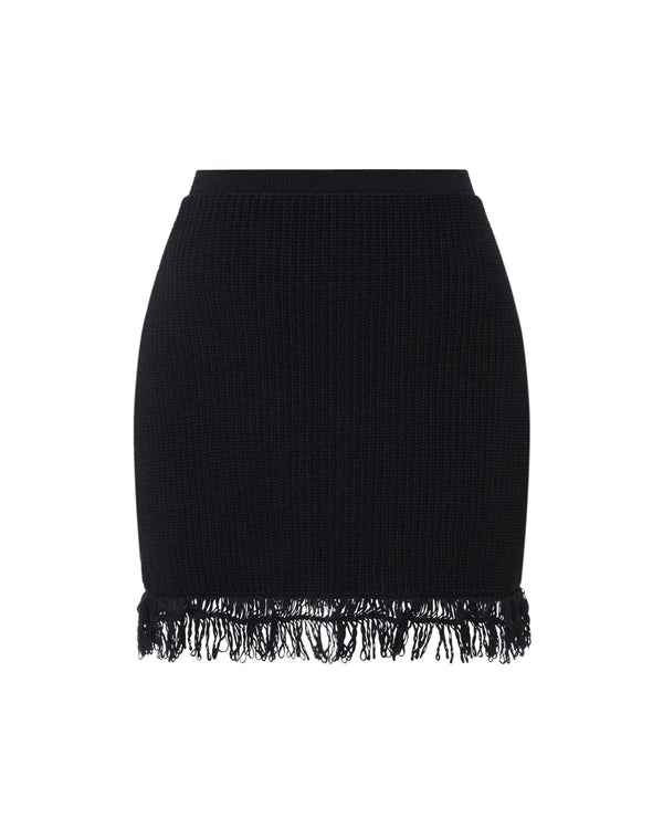 Cotton skirt with fringe black