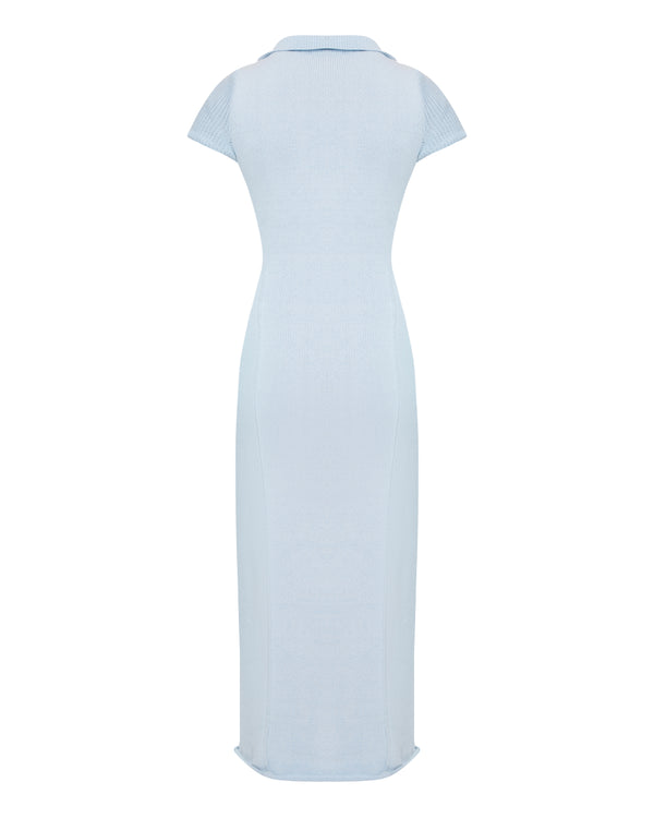 Midi dress with polo collar - Sky blue