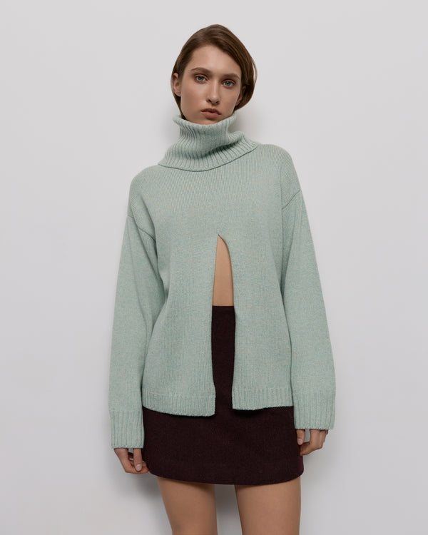 Sweater with front slit - Blue-white