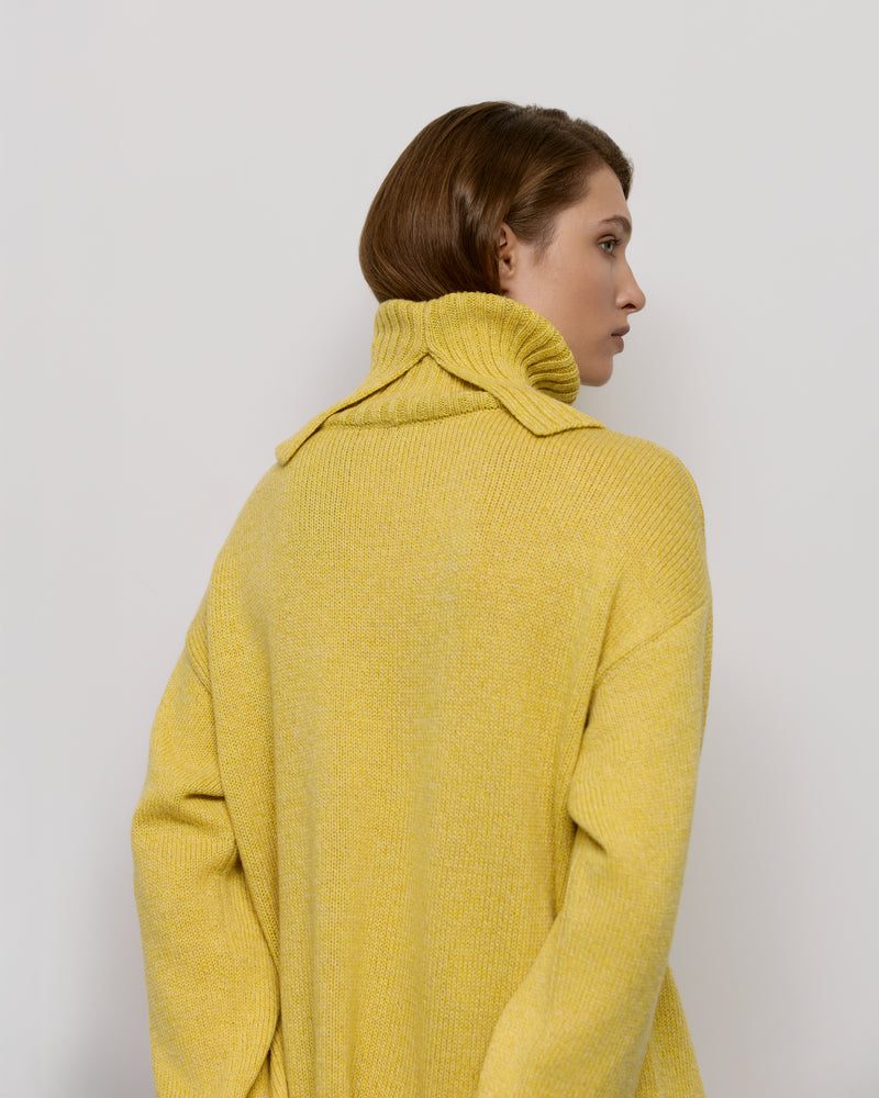 Sweater with front slit - Yellow-white