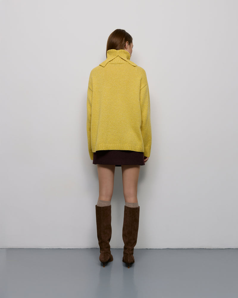 Sweater with front slit - Yellow-white