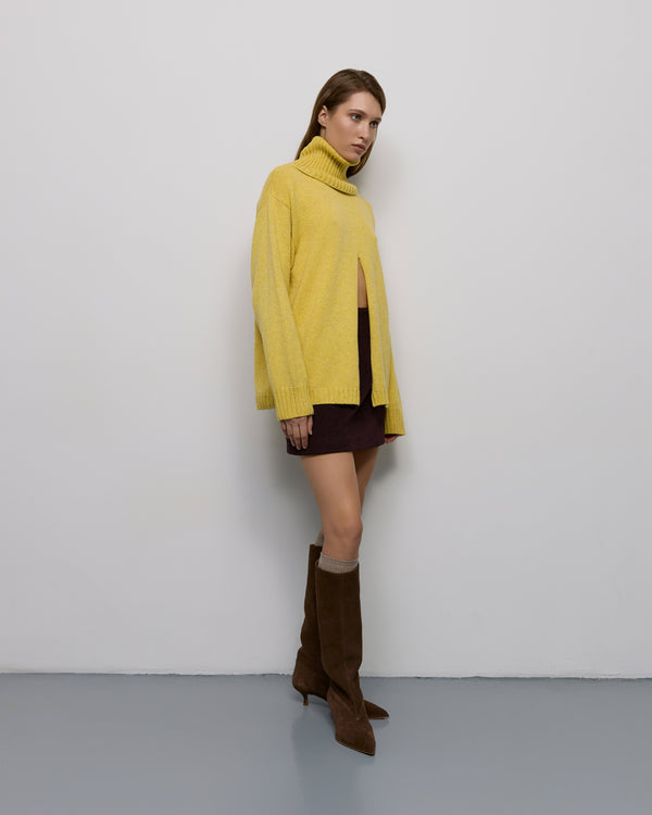 Sweater with front slit - Yellow-white