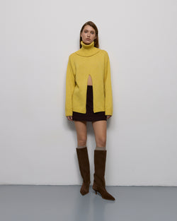 Sweater with front slit - Yellow-white