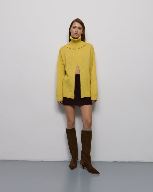 Sweater with front slit - Yellow-white