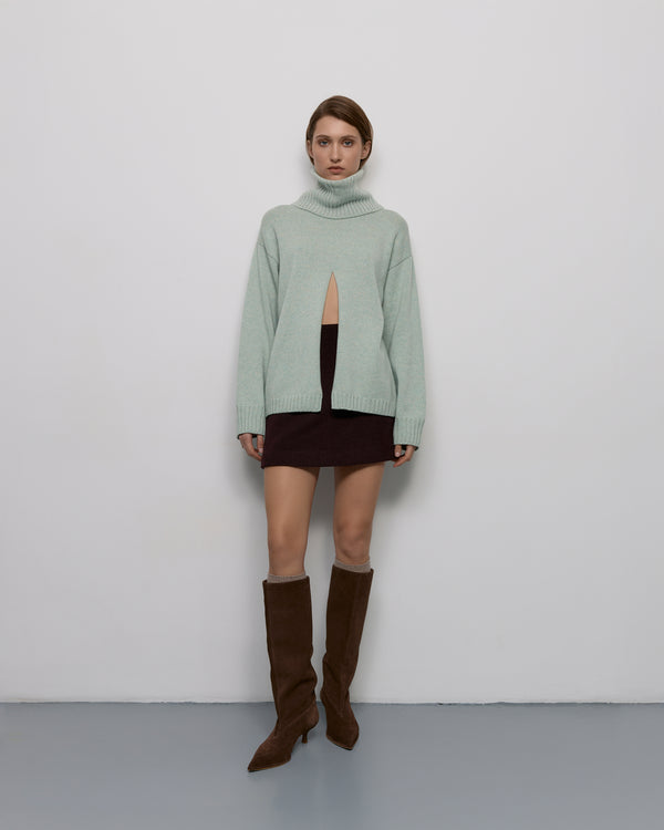 Sweater with front slit - Blue-white