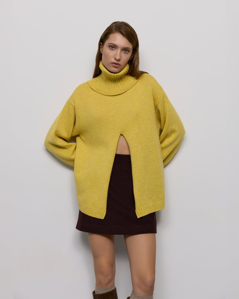 Sweater with front slit - Yellow-white