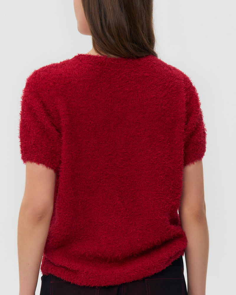 Short Sleeve Knitted Sweater - Red