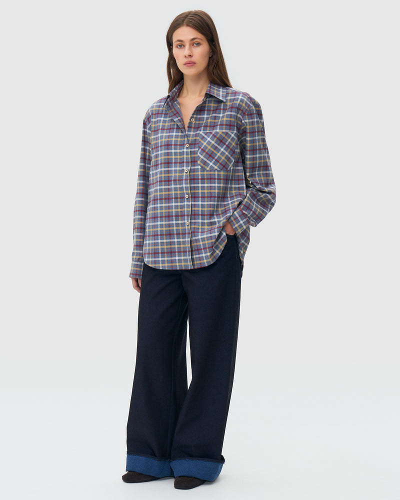 Oversized Plaid Shirt - Grey