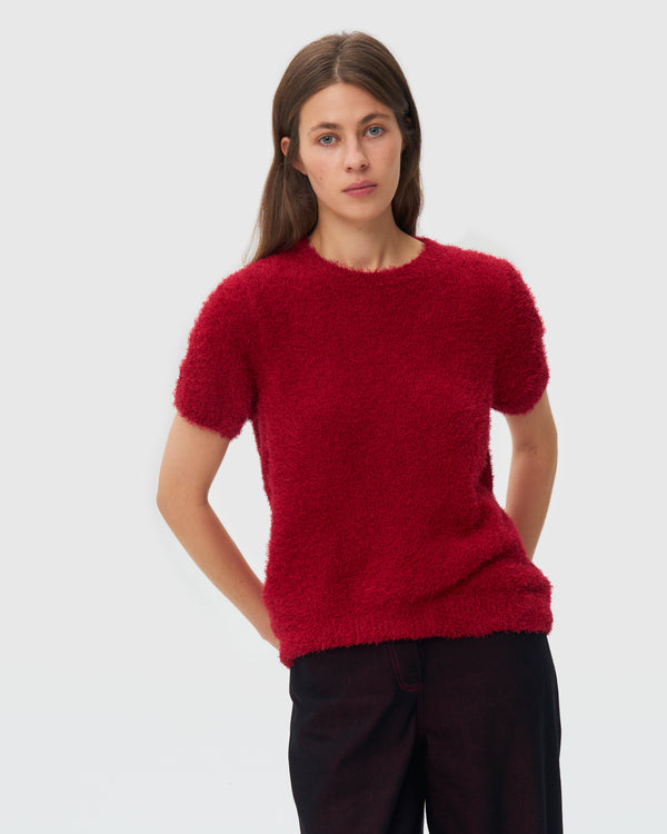 Short Sleeve Knitted Sweater - Red