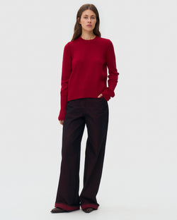 Crew Neck Knitted Sweater - Red