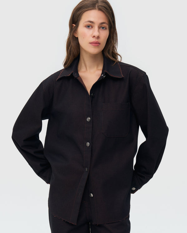 Oversized Denim Shirt - Brown