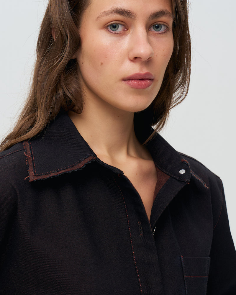 Oversized Denim Shirt - Brown