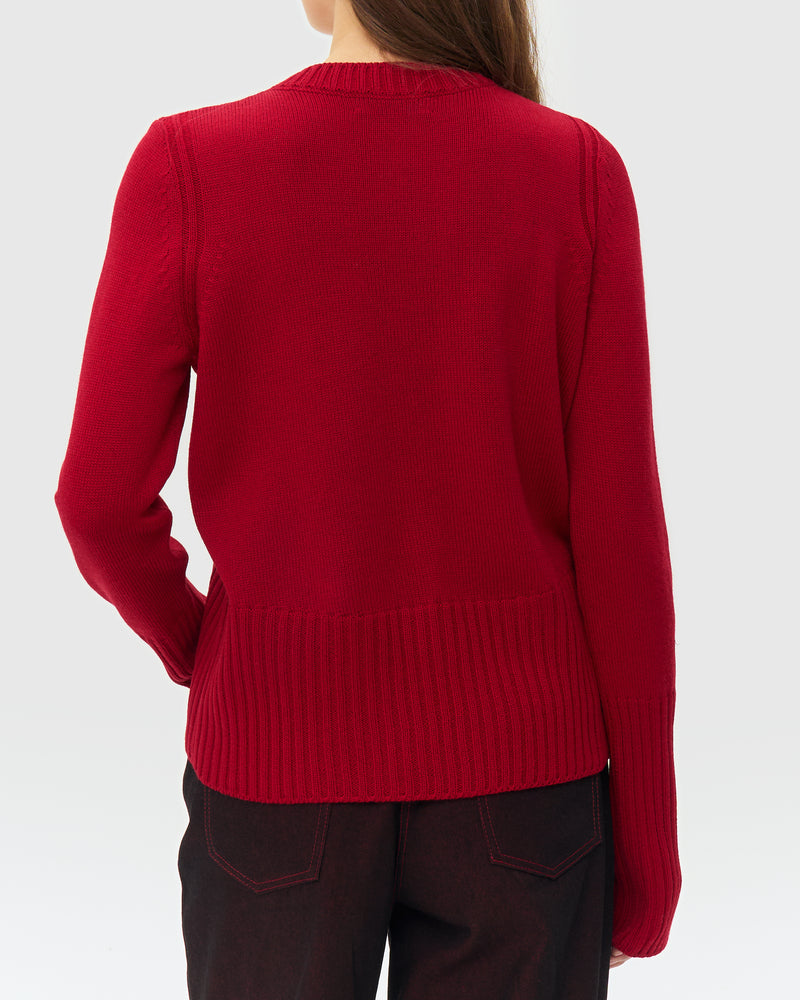 Crew Neck Knitted Sweater - Red