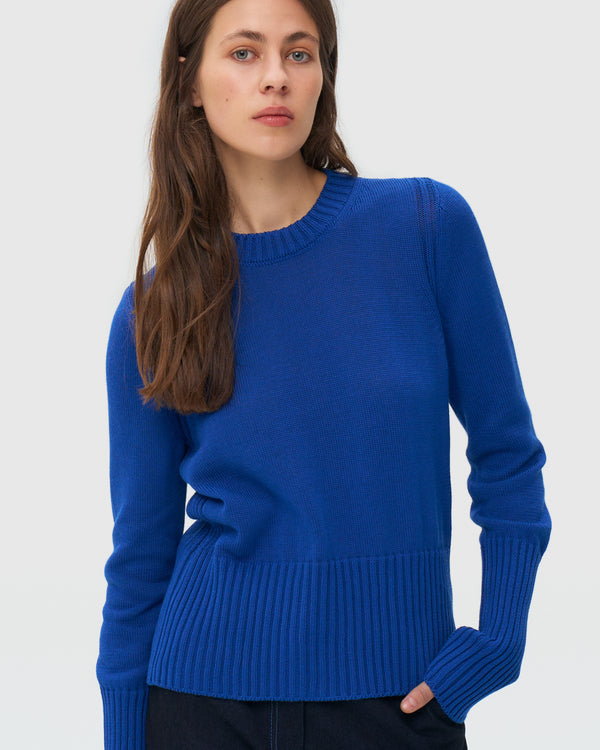 Crew Neck Knitted Sweater - Blue