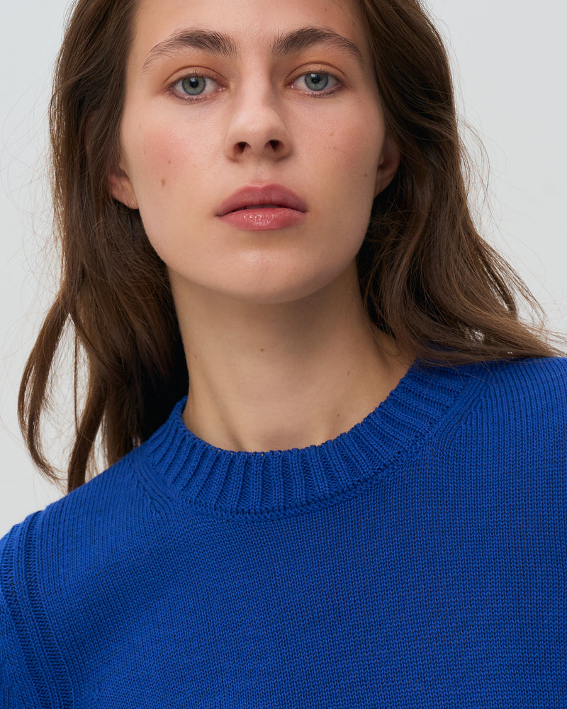 Crew Neck Knitted Sweater - Blue