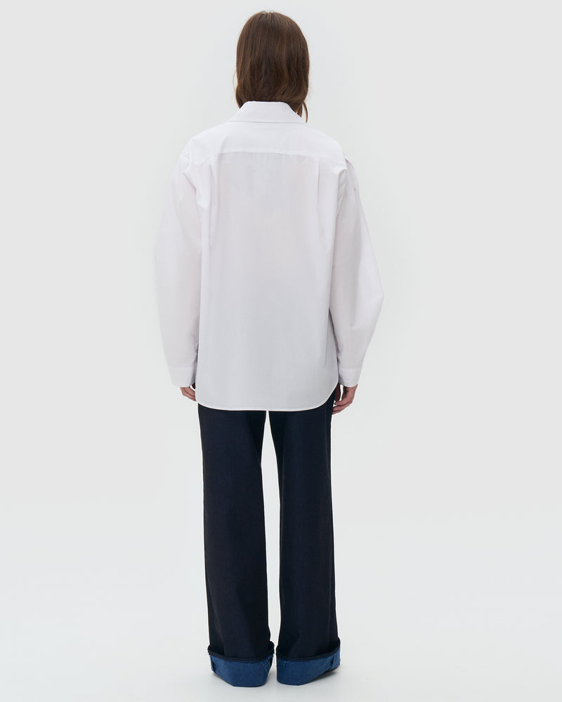 Pleated Sleeve Poplin Shirt - White
