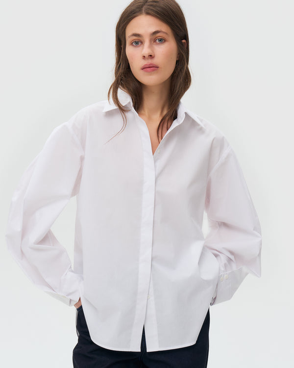 Pleated Sleeve Poplin Shirt - White