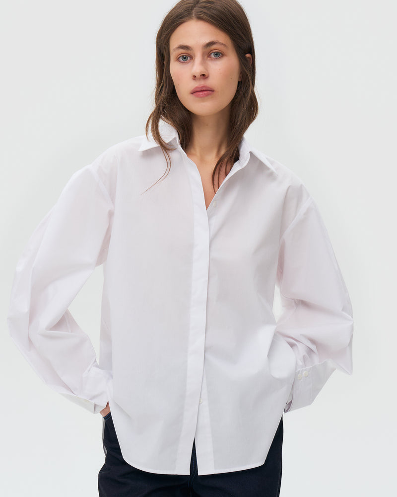 Pleated Sleeve Poplin Shirt - White
