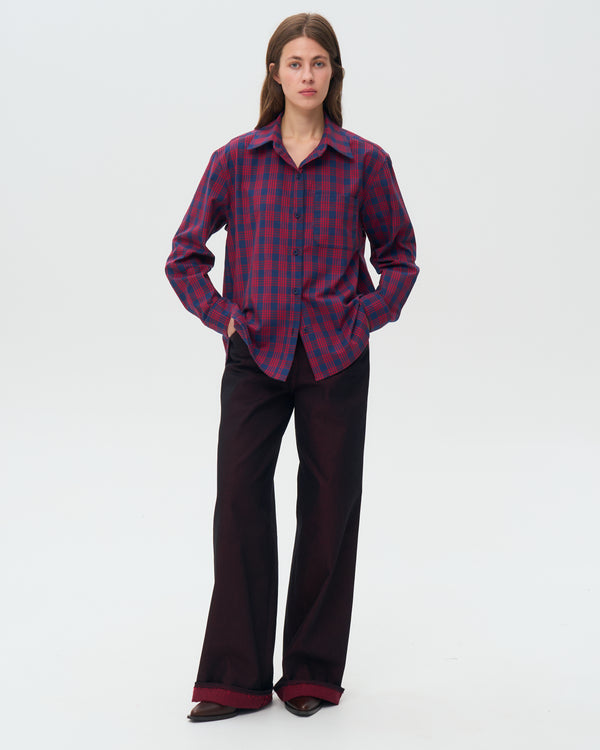 Oversized Plaid Shirt - Red