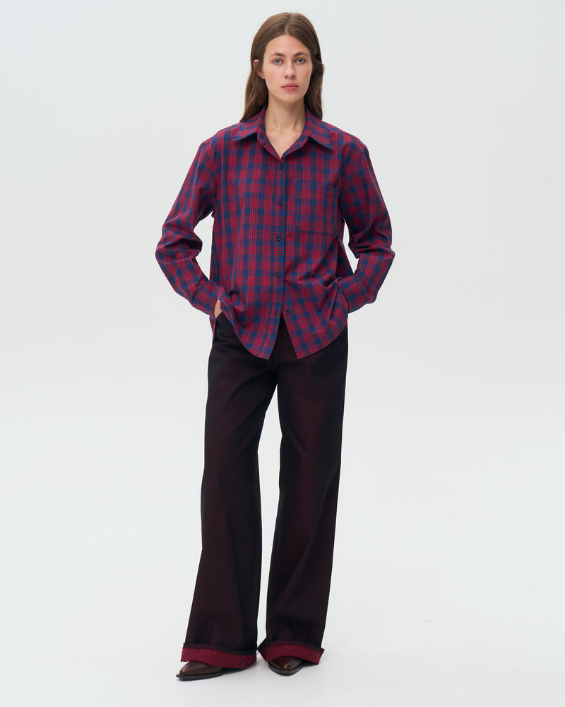 Oversized Plaid Shirt - Red