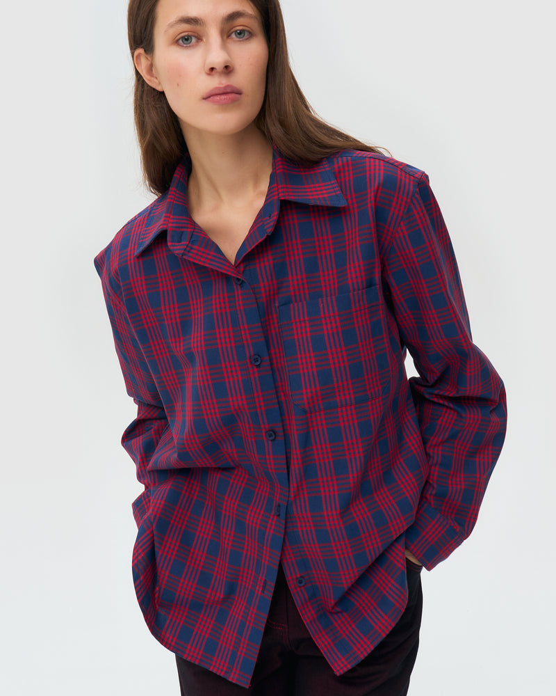 Oversized Plaid Shirt - Red