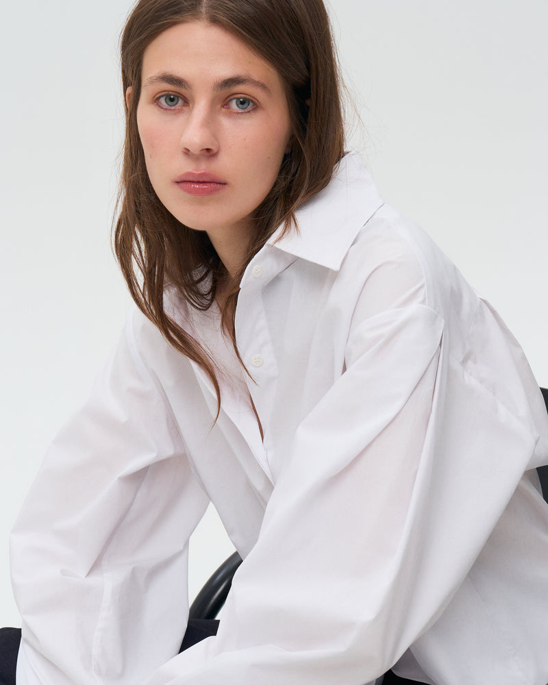 Pleated Sleeve Poplin Shirt - White