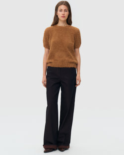 Short Sleeve Knitted Sweater - Caramel