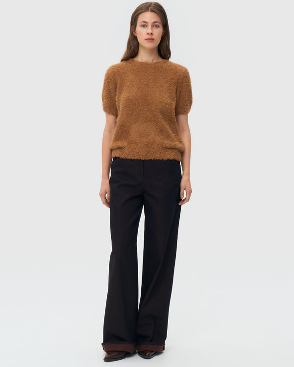 Short Sleeve Knitted Sweater - Caramel
