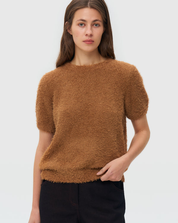 Short Sleeve Knitted Sweater - Caramel