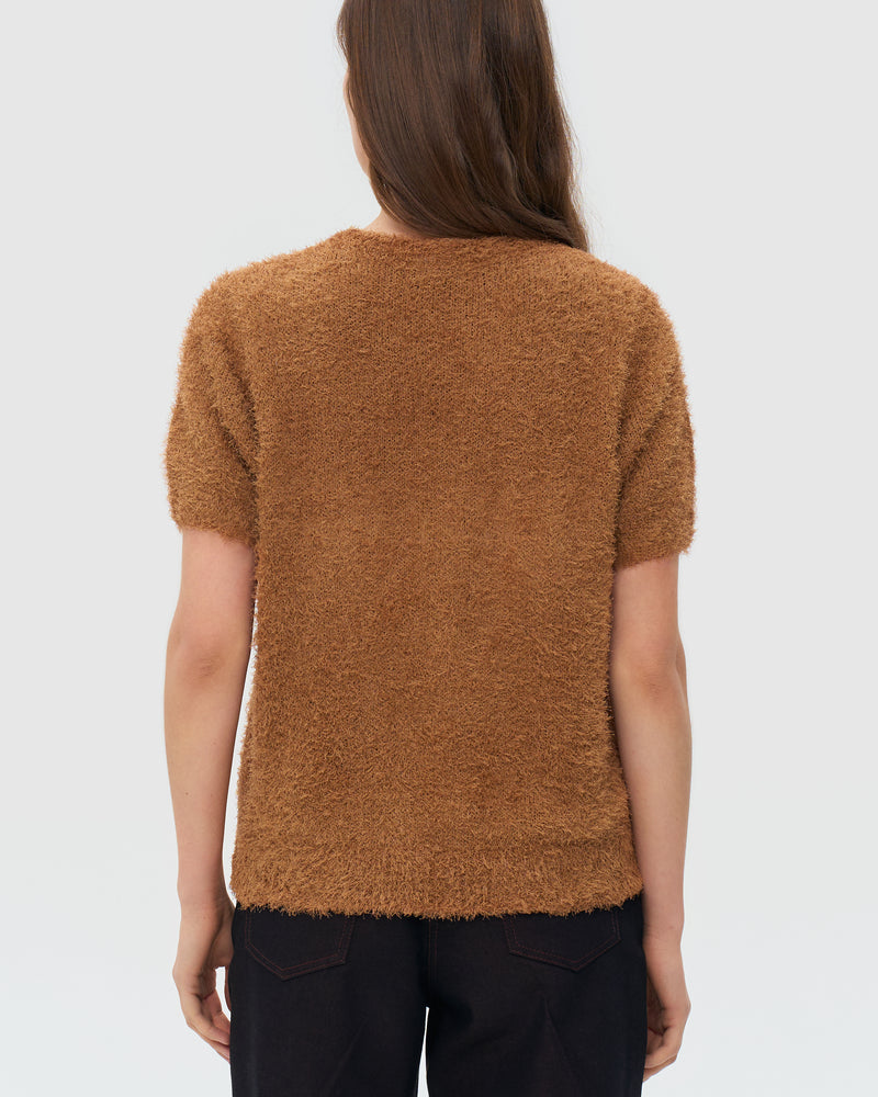 Short Sleeve Knitted Sweater - Caramel