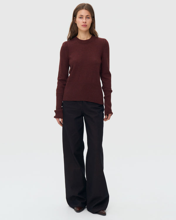 Crew Neck Knitted Sweater - Chocolate
