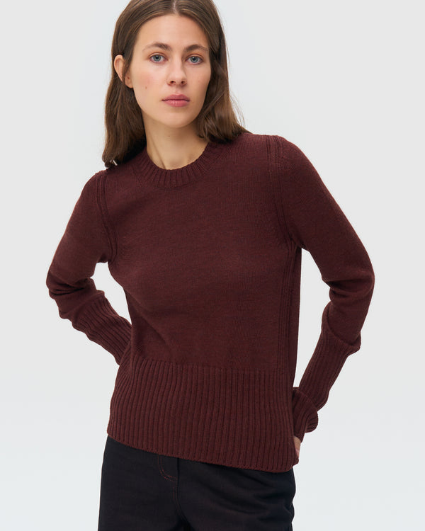 Crew Neck Knitted Sweater - Chocolate