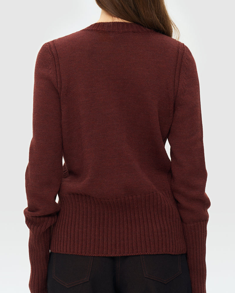 Crew Neck Knitted Sweater - Chocolate