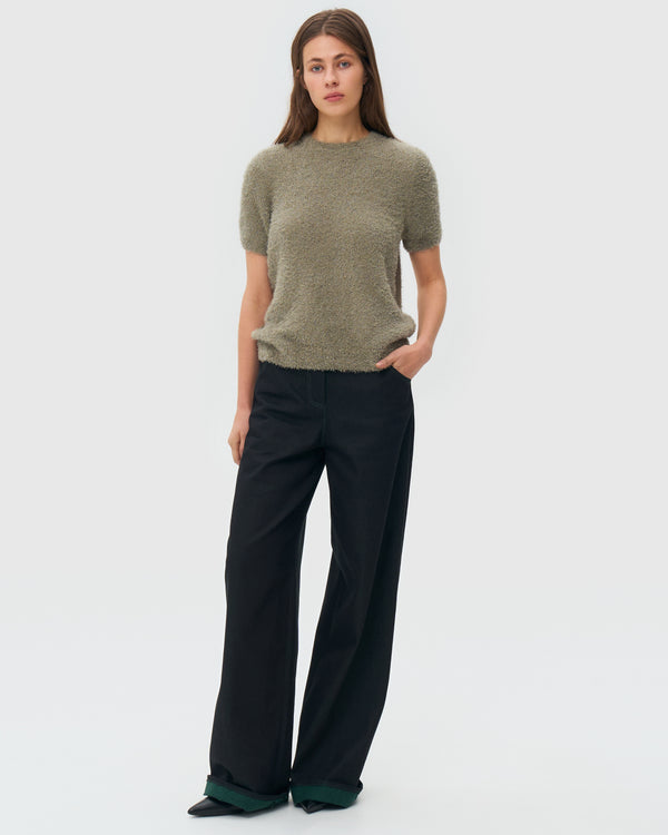 Short Sleeve Knitted Sweater - Smoke Green