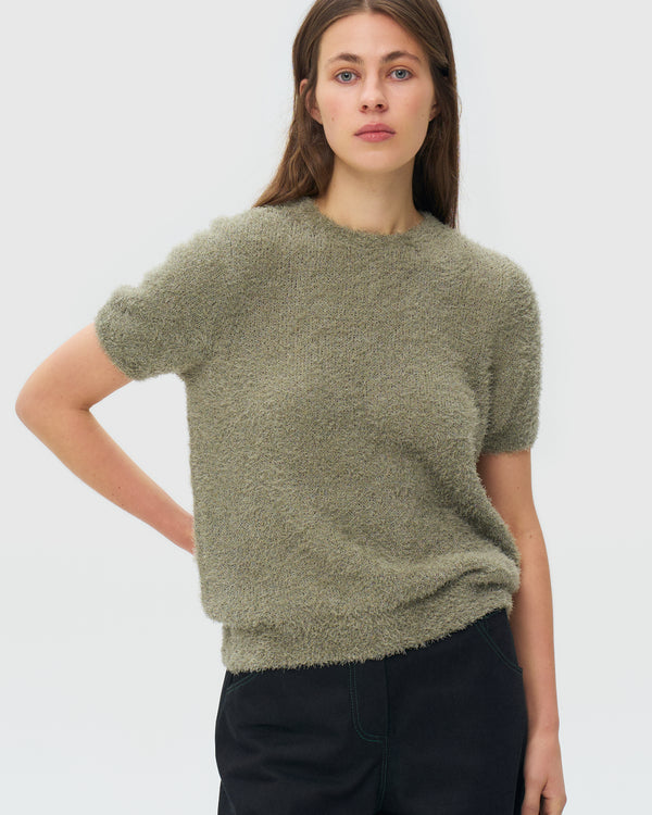 Short Sleeve Knitted Sweater - Smoke Green