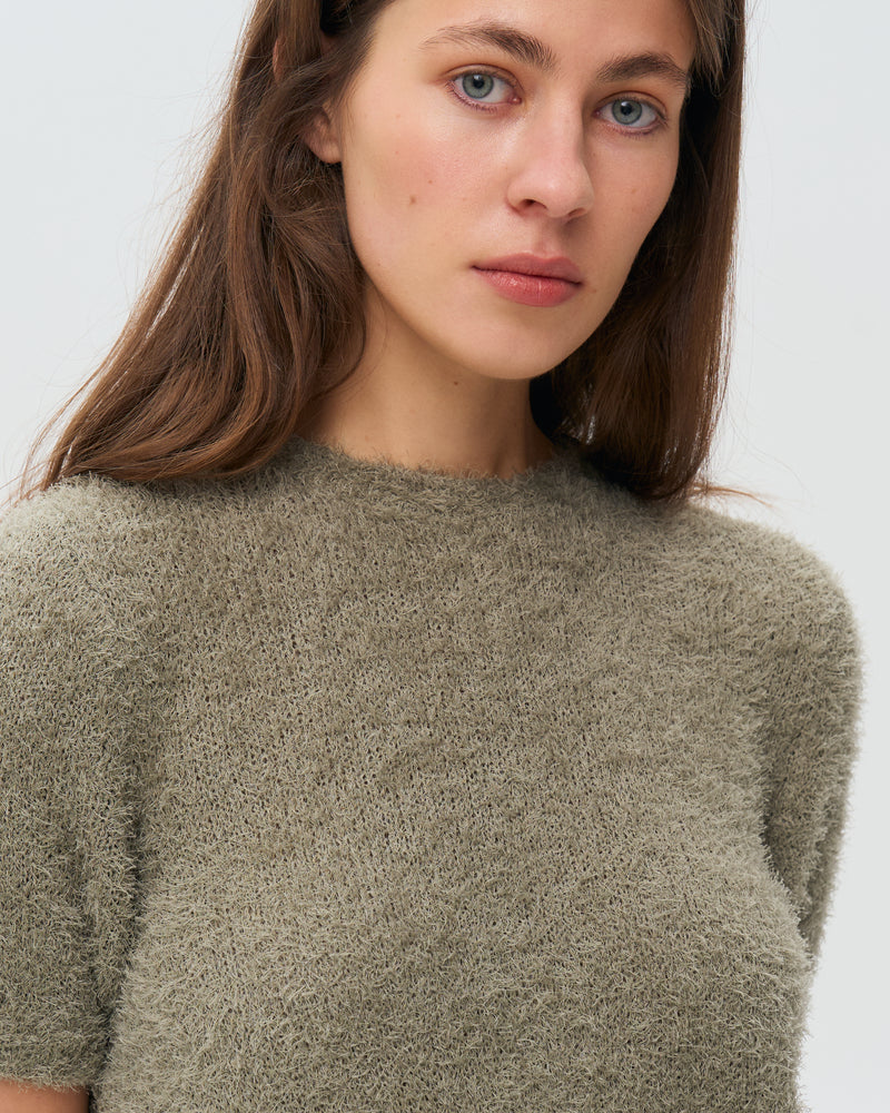 Short Sleeve Knitted Sweater - Smoke Green