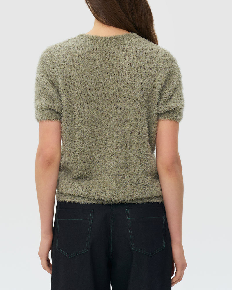 Short Sleeve Knitted Sweater - Smoke Green