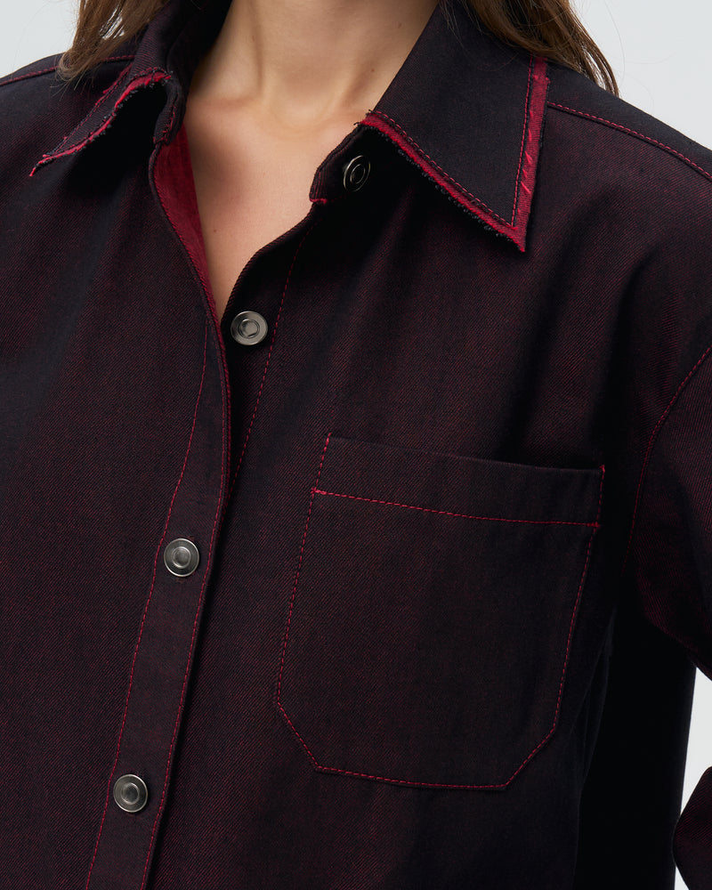 Oversized Denim Shirt - Red