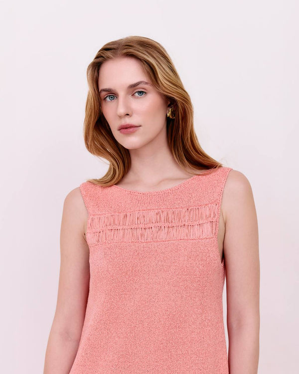 Midi fringe dress - Coral