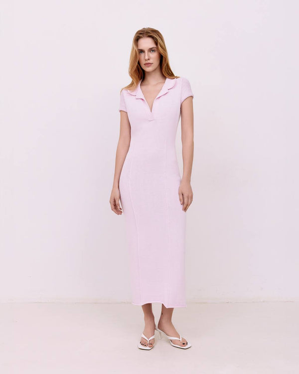 Midi dress with polo collar - Pink