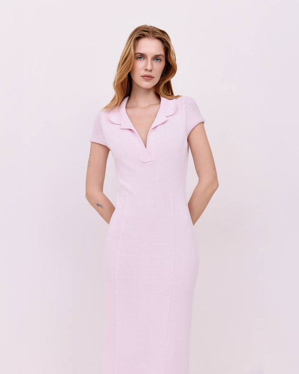 Midi dress with polo collar - Pink