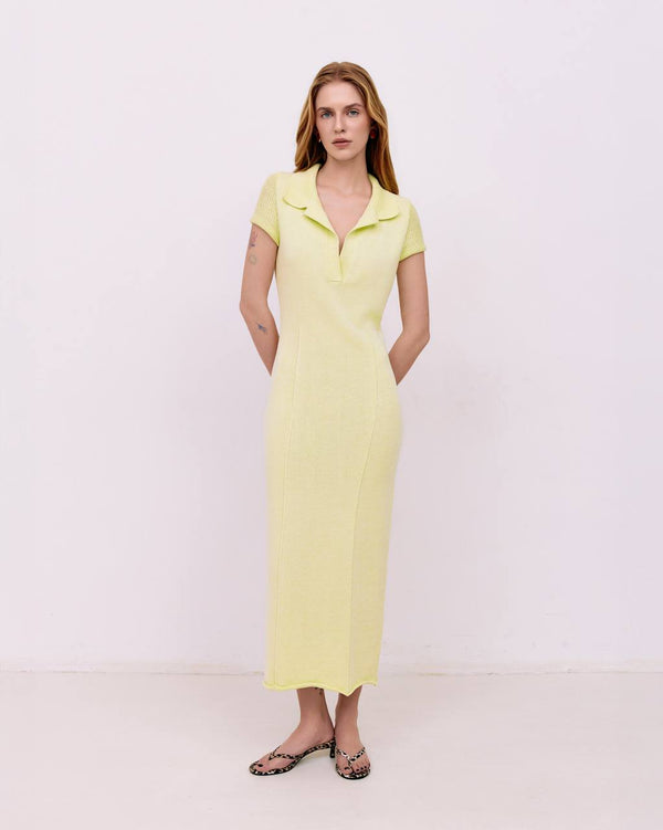 Midi dress with polo collar - Lime