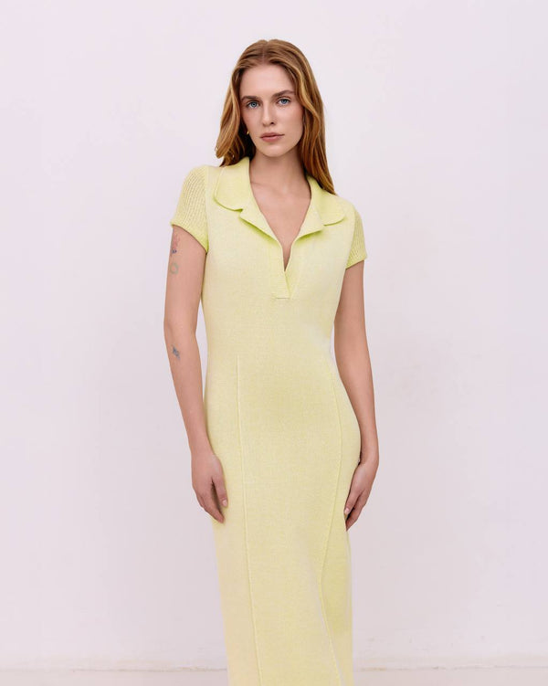 Midi dress with polo collar - Lime