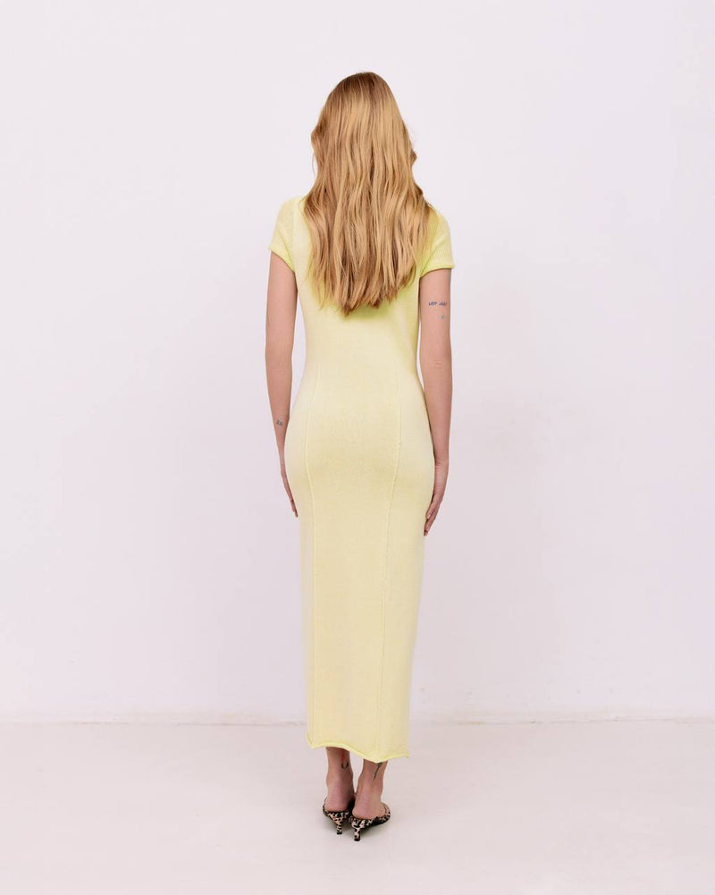 Midi dress with polo collar - Lime