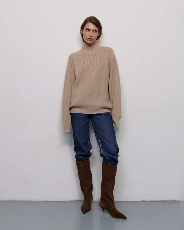 Purl knit sweater - Milky melange