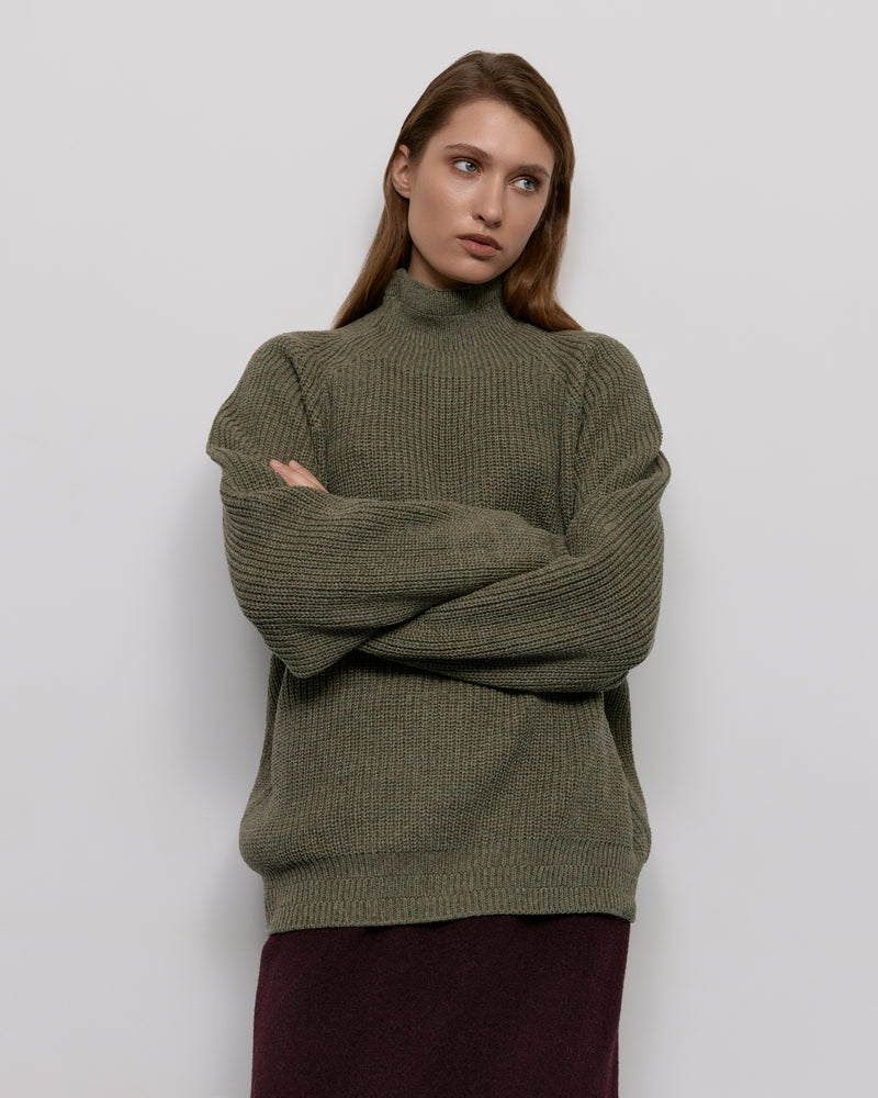 Purl knit sweater - Olive melange