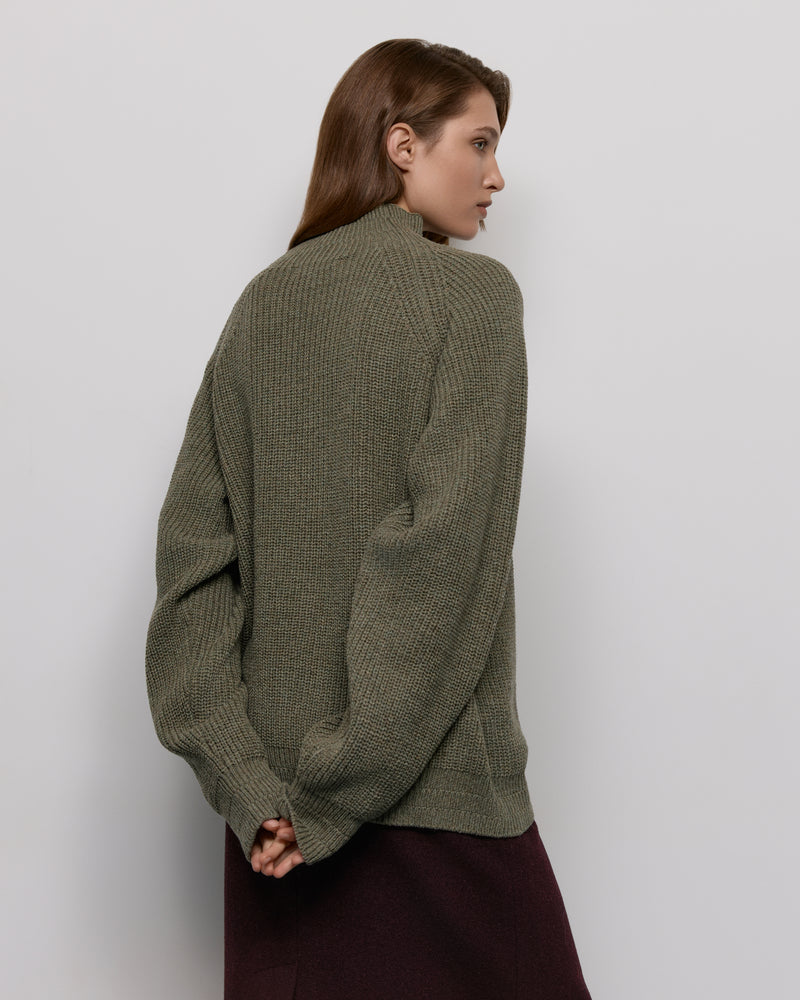 Purl knit sweater - Olive melange